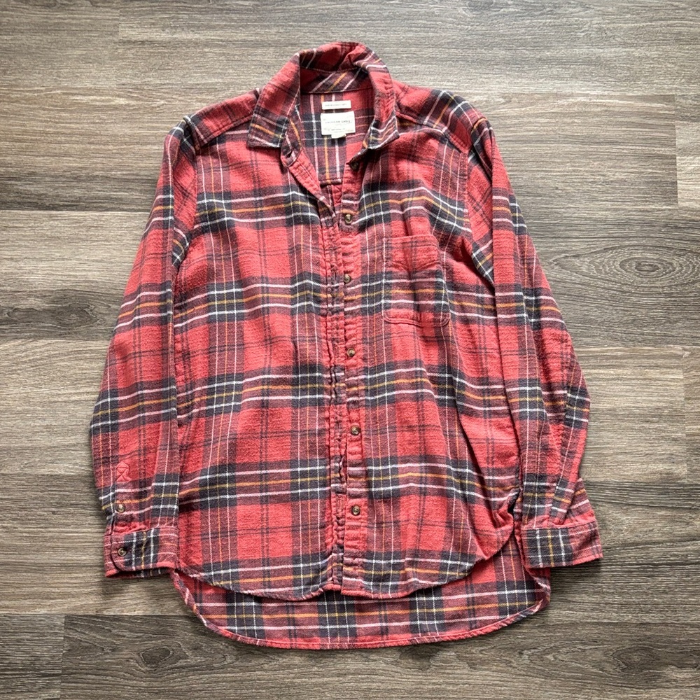 American Eagle Red Plaid Boyfriend Fit Flannel Shirt